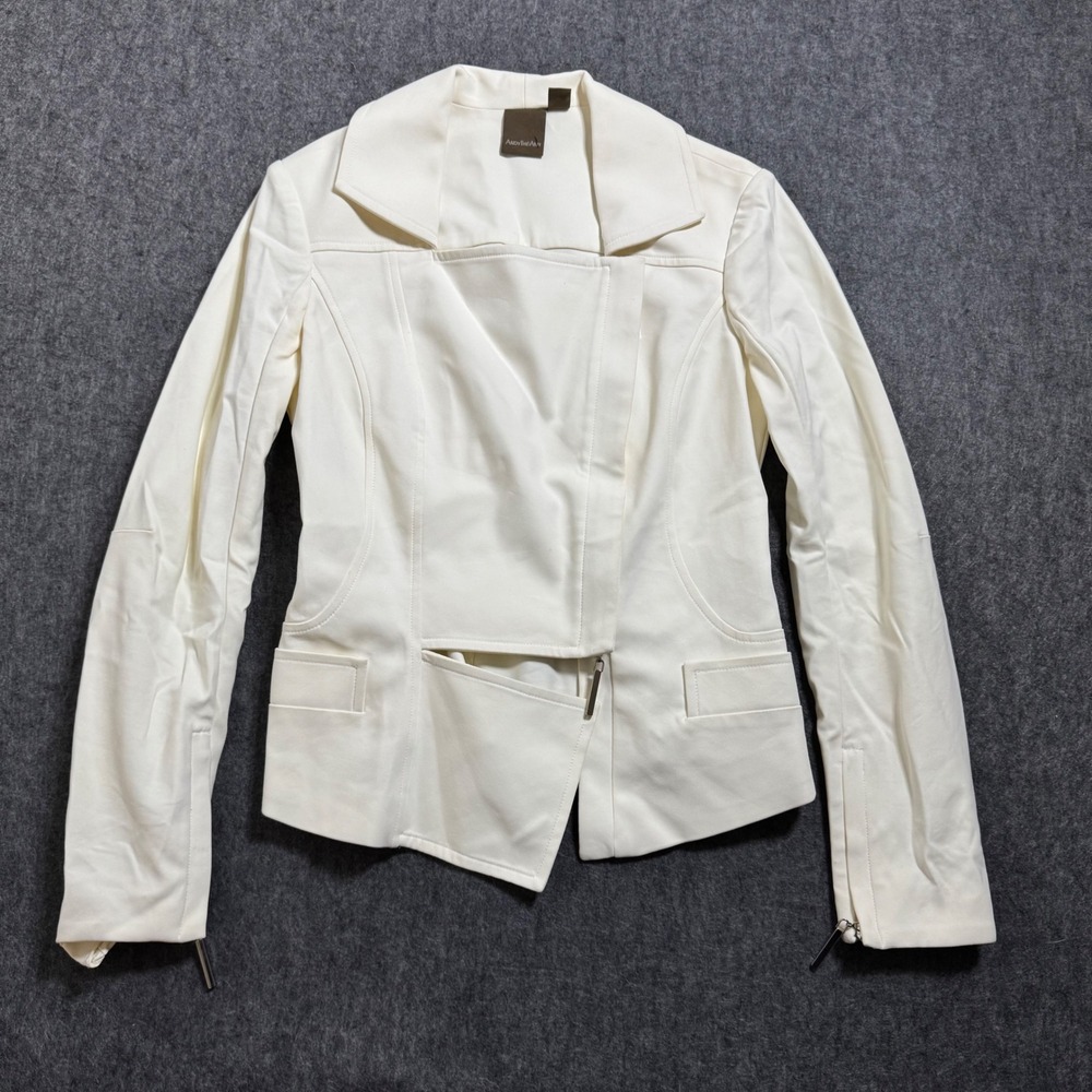 Andy The Anh Cream White Asymmetrical Moto Blazer Jacket Womens 4